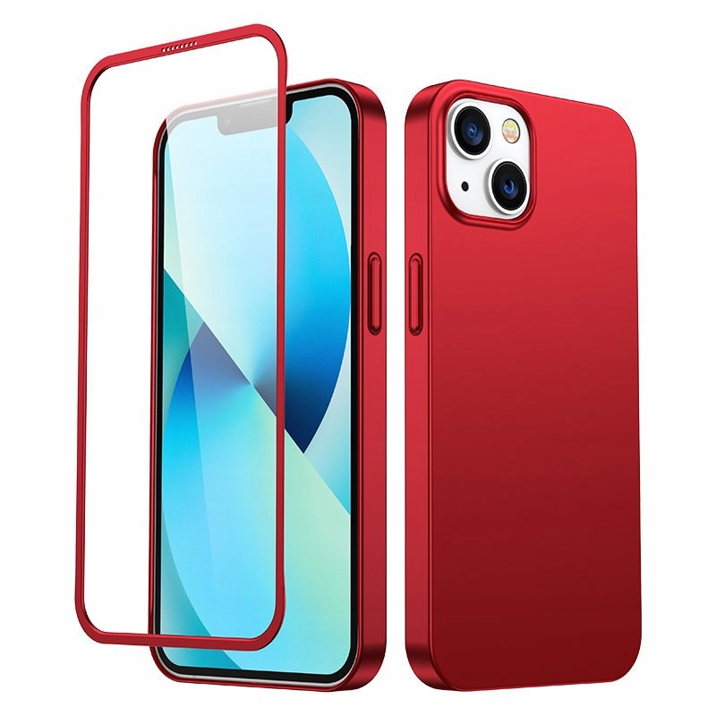 Etui pokrowiec do iPhone 13 obudowa na tył i przód szkło hartowane czerwo