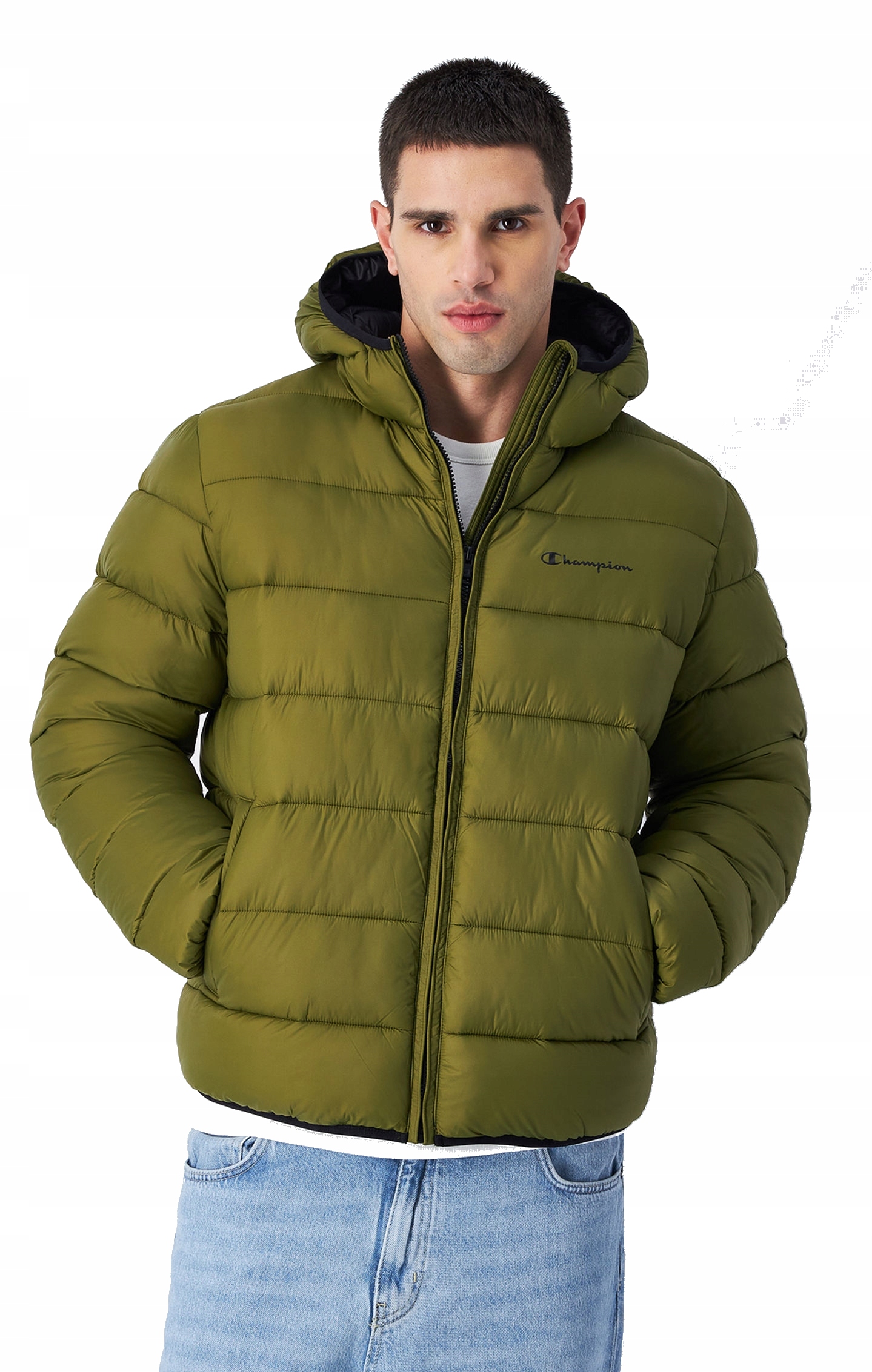 Pánská bunda Champion zelená 220342-GS573 zimní péřová s kapucí M