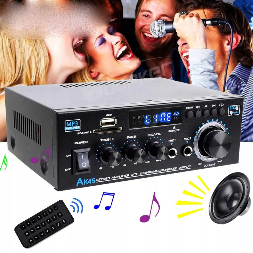 Stereo Zesilovač Bluetooth Rádio Fm Přehrávač MP3 Audio Zesilovač Výkonný