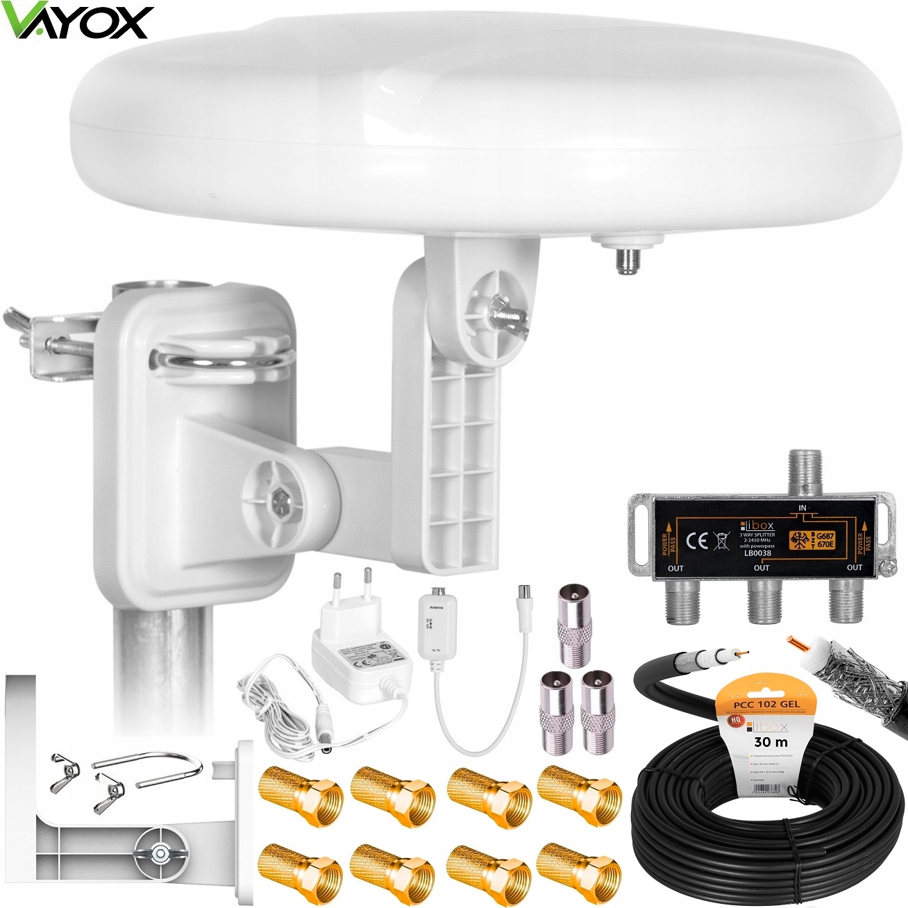 Všesměrová Anténa DVB-T2 Aktivní 4K Sada 3TV Vayox