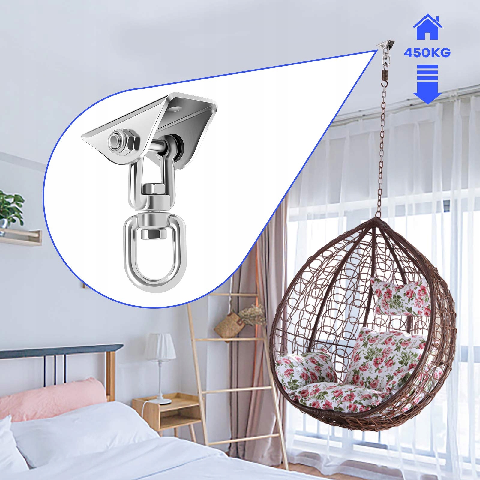 AWR OUTDOOR Hak Obrotowy 360° 450KG Stal Nierdzewna Do Huśtawek i Jogi — miniatura 5
