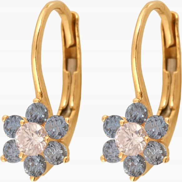 Zlaté náušnice 585, kytičky s kamínky, módní vzor dárek pro ni