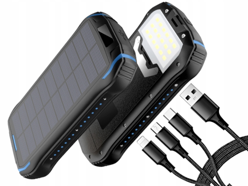 Velmi Výkonná Solární Powerbanka 33500 mAh 2XUSB Indukce Silný Kabel 3V1