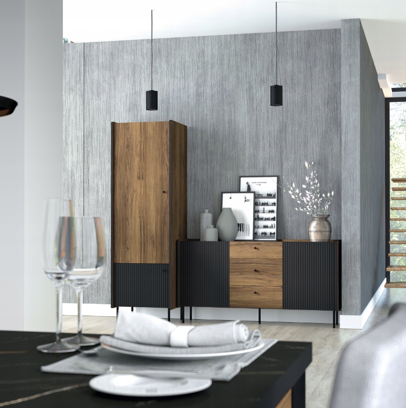 Nowoczesna Szafka RTV Mała Orzech 2D 150 cm PRESTIM DL Głębokość mebla 40.1 cm