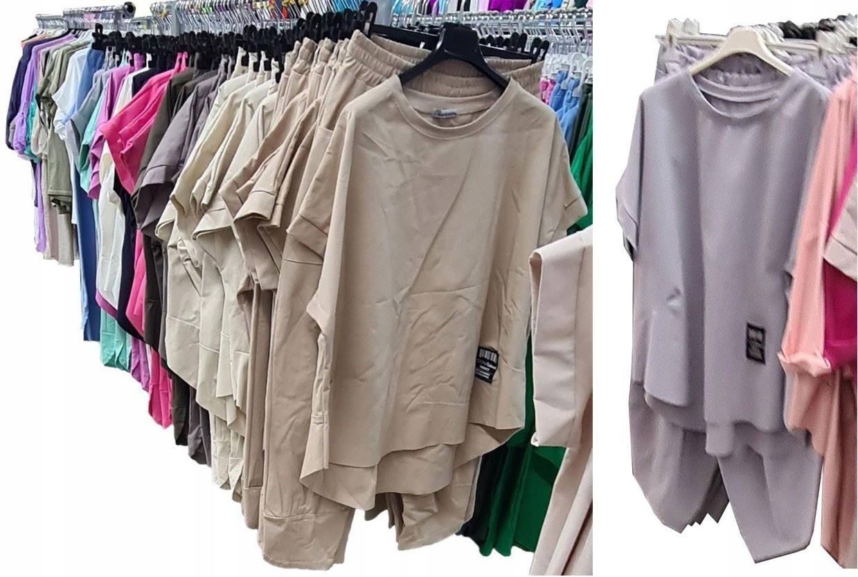 WŁOSKI ELEGANCKI KOMPLET BAWEŁNIANY BLUZKA SPODNIE DRESOWY OVERSIZE M