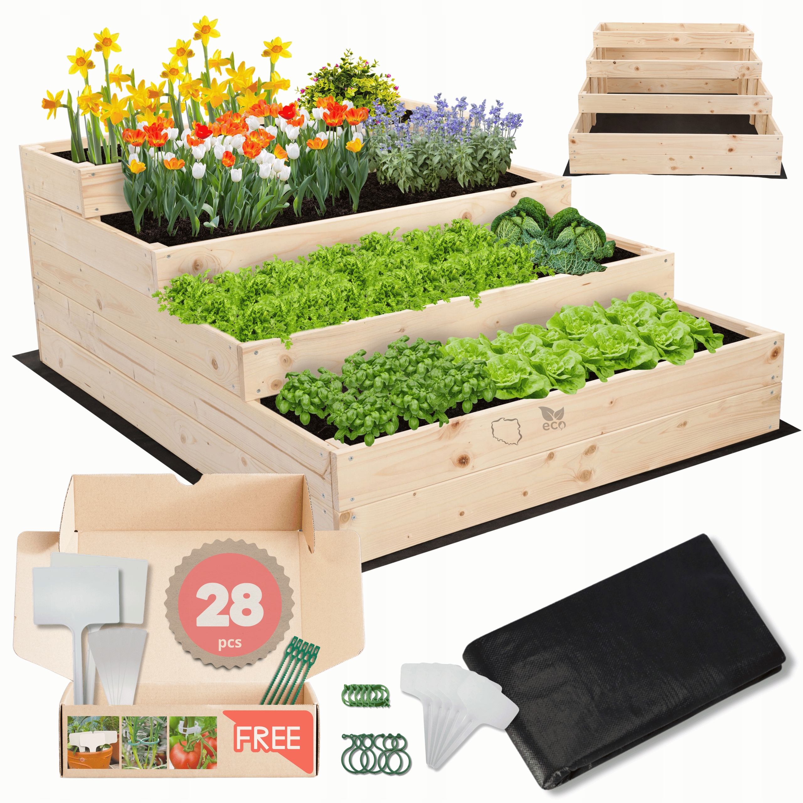 Vyvýšený záhon zeleninová zahrada dřevěný patrový květináč 45x90x120 eko