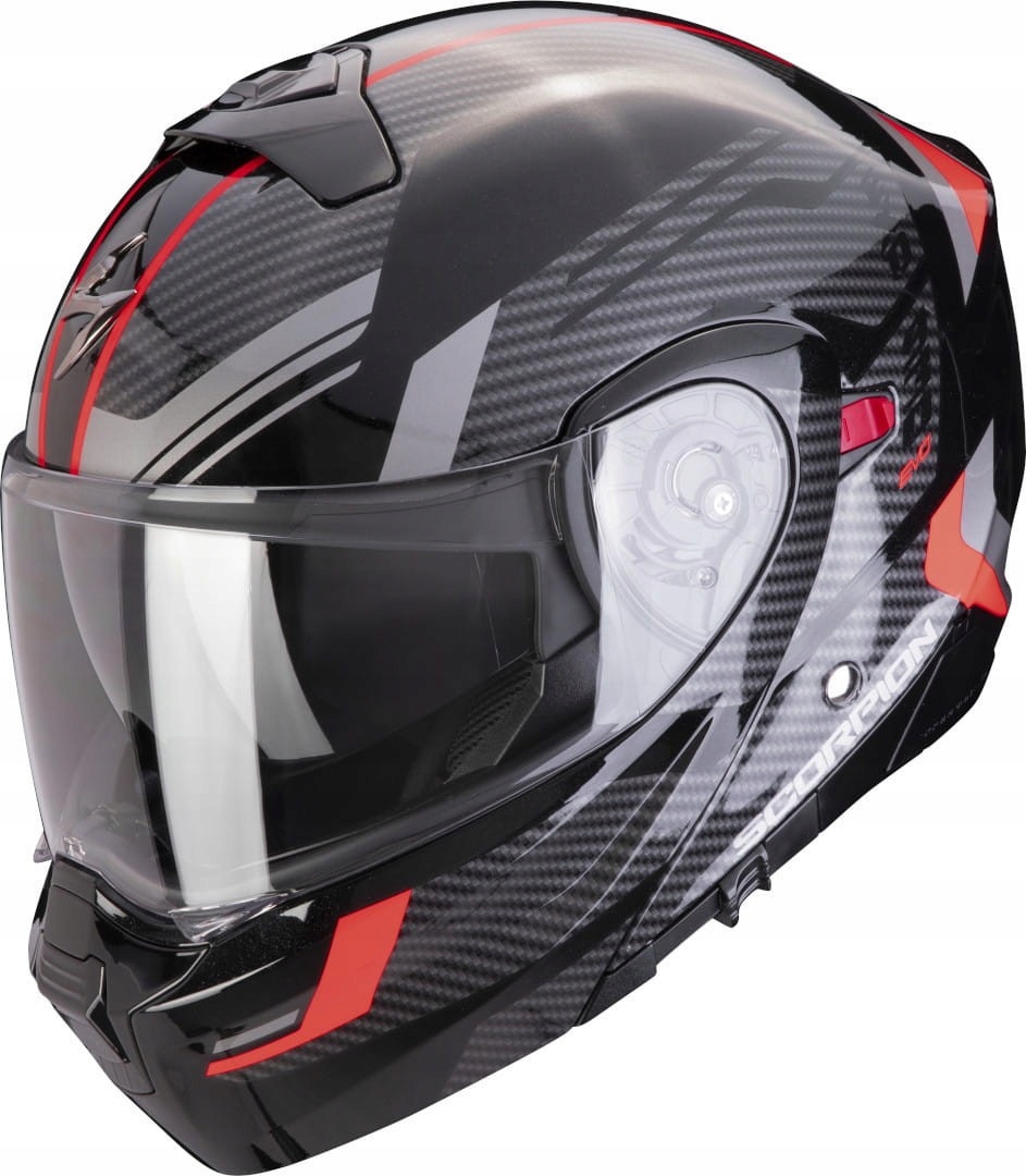 Scorpion EXO-930 Evo Sikon Black Silver Red čeľusťová prilba s blendou L