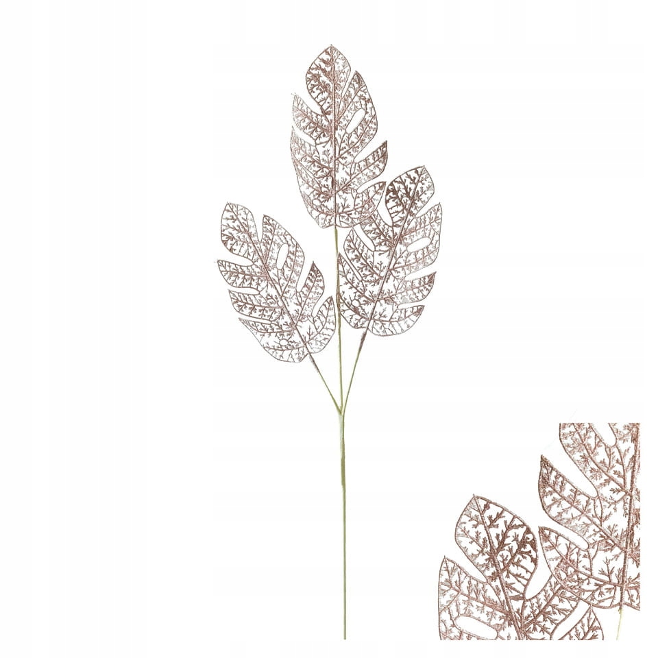 

Gałązka ozdobna Monstera 77 cm różowa brokat