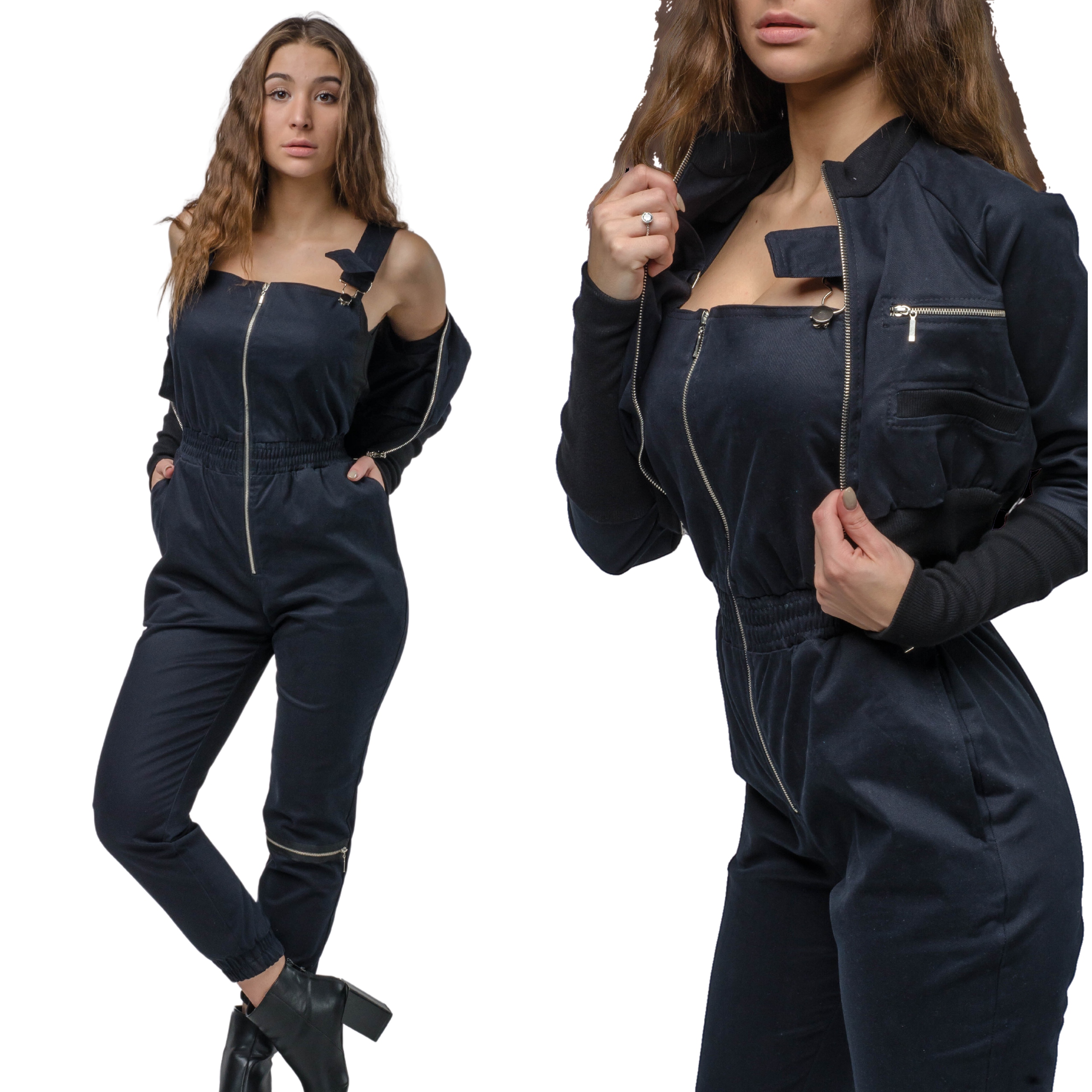 Dámský komplet tmavě modrá zahradnická bunda krátký zip Xs/s