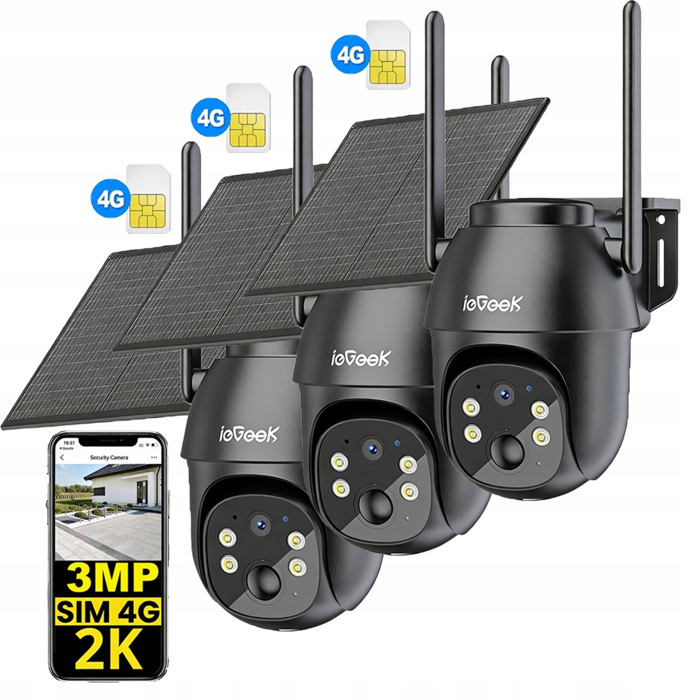 3 kusy venkovní kamera 3MPX 4G Lte venkovní otočná 4x digitální zoom