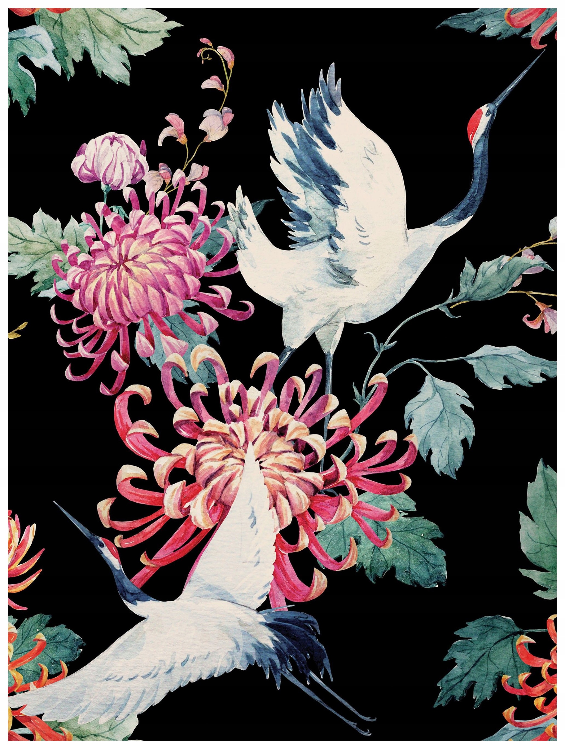 Fototapeta Jeřábi v květinách japonský styl elegance 206x275 lepidlo