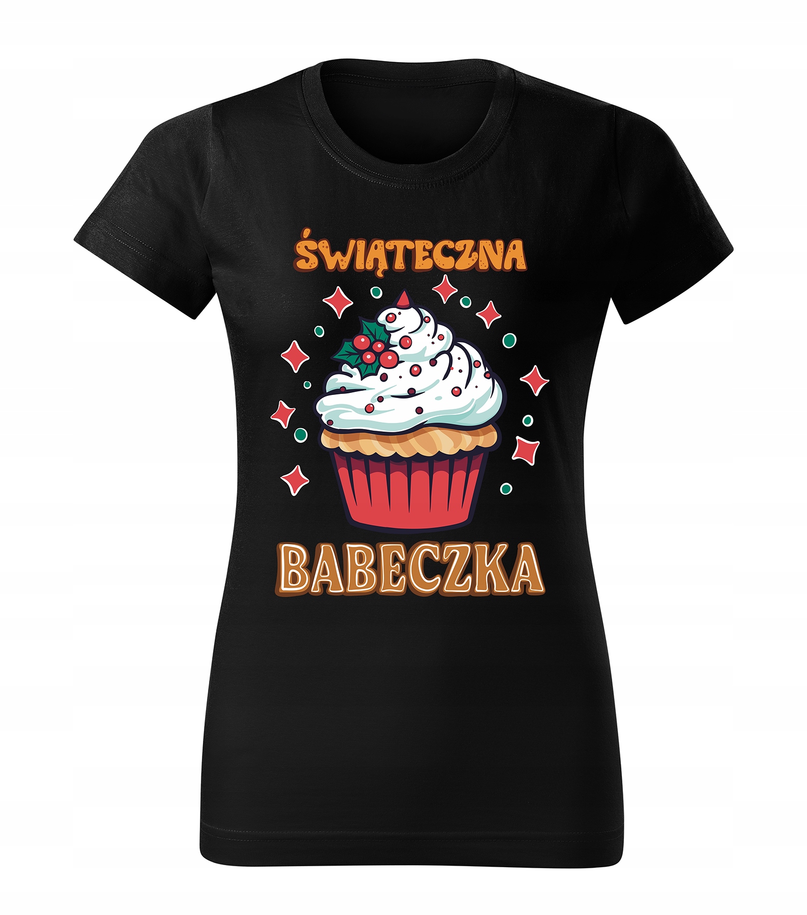 KOSZULKA T-SHIRT CZARNA DAMSKA PREZENT NA ŚWIĘTA ŚWIĄTECZNA BABECZKA XXL