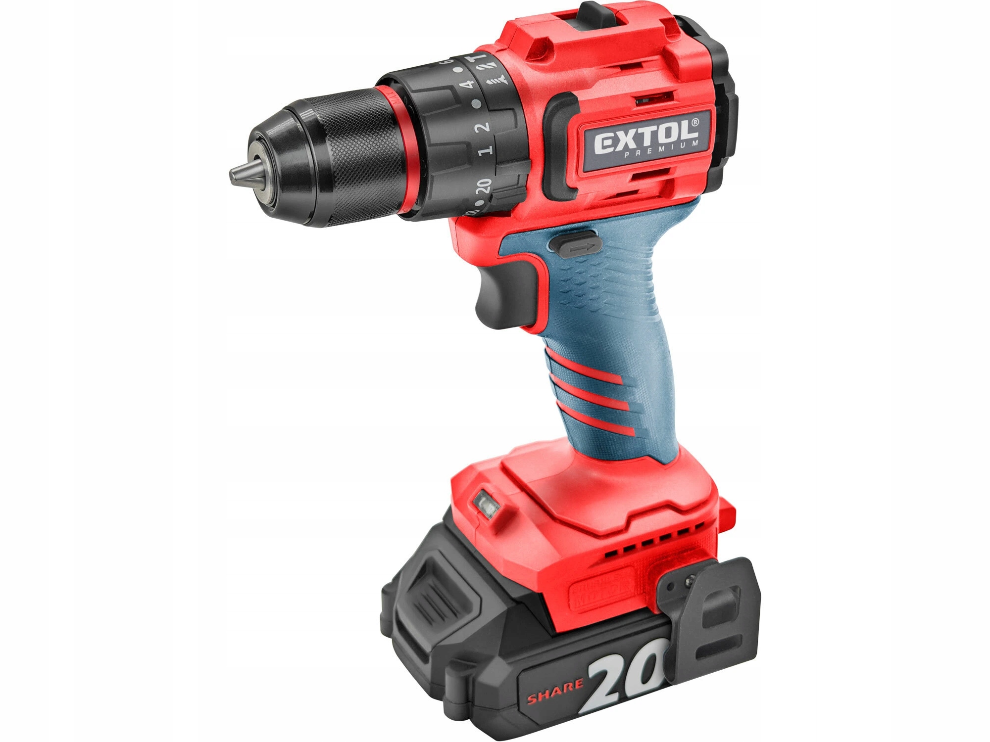 Vŕtačka s príklepom aku kompaktná Share20V, 1x 2Ah, 50Nm, bezuhlíkový motor