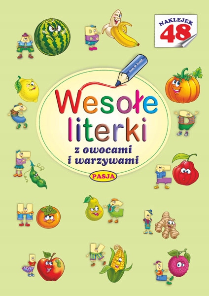 

Wesołe literki z owocami i warzywami. Naklejki.