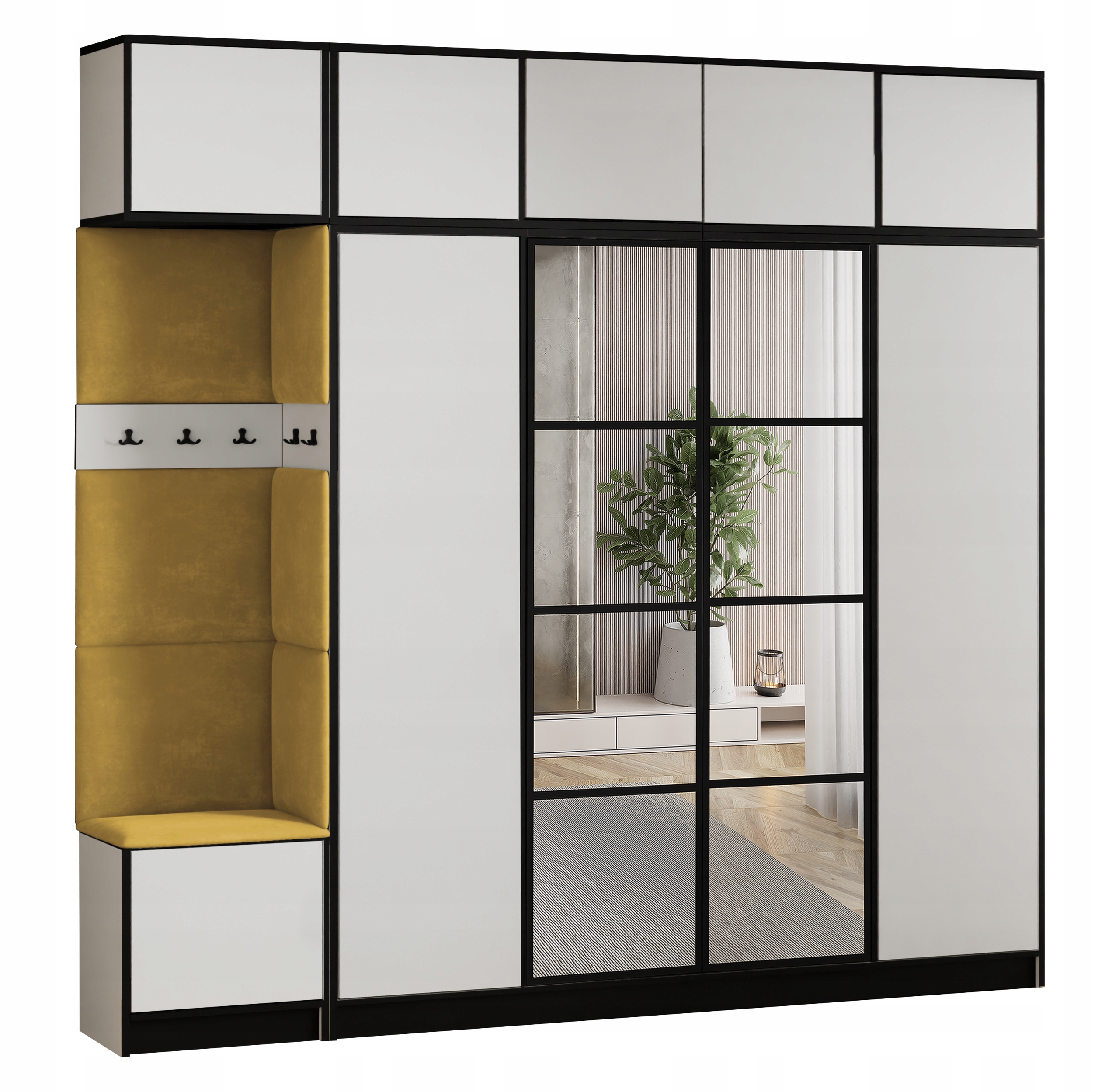 Šatní skříň Costa 15 bílá látka žlutý sedák s nástavcem