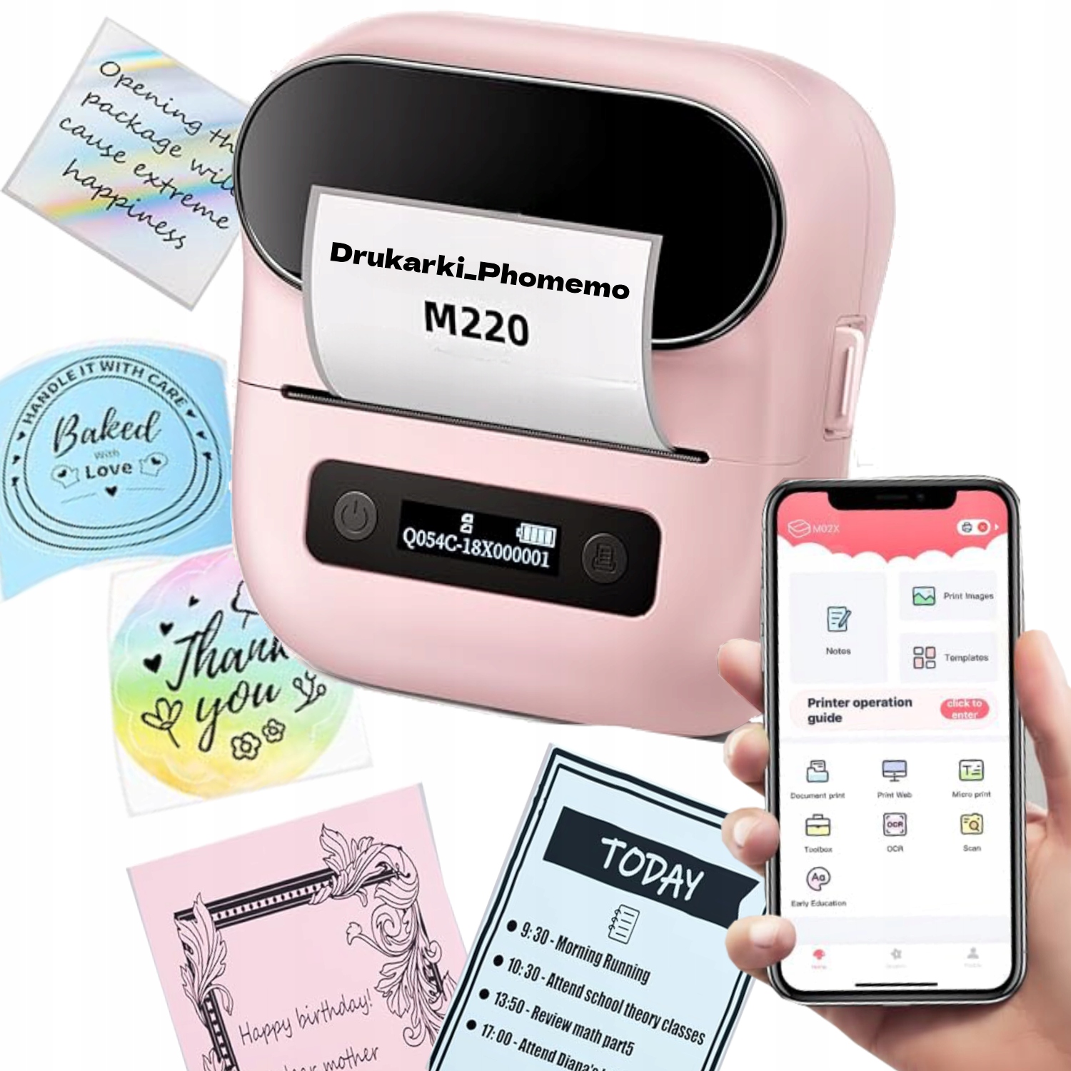 Phomemo M220 termálna tlačiareň samolepiacich nálepiek 80 mm ružová