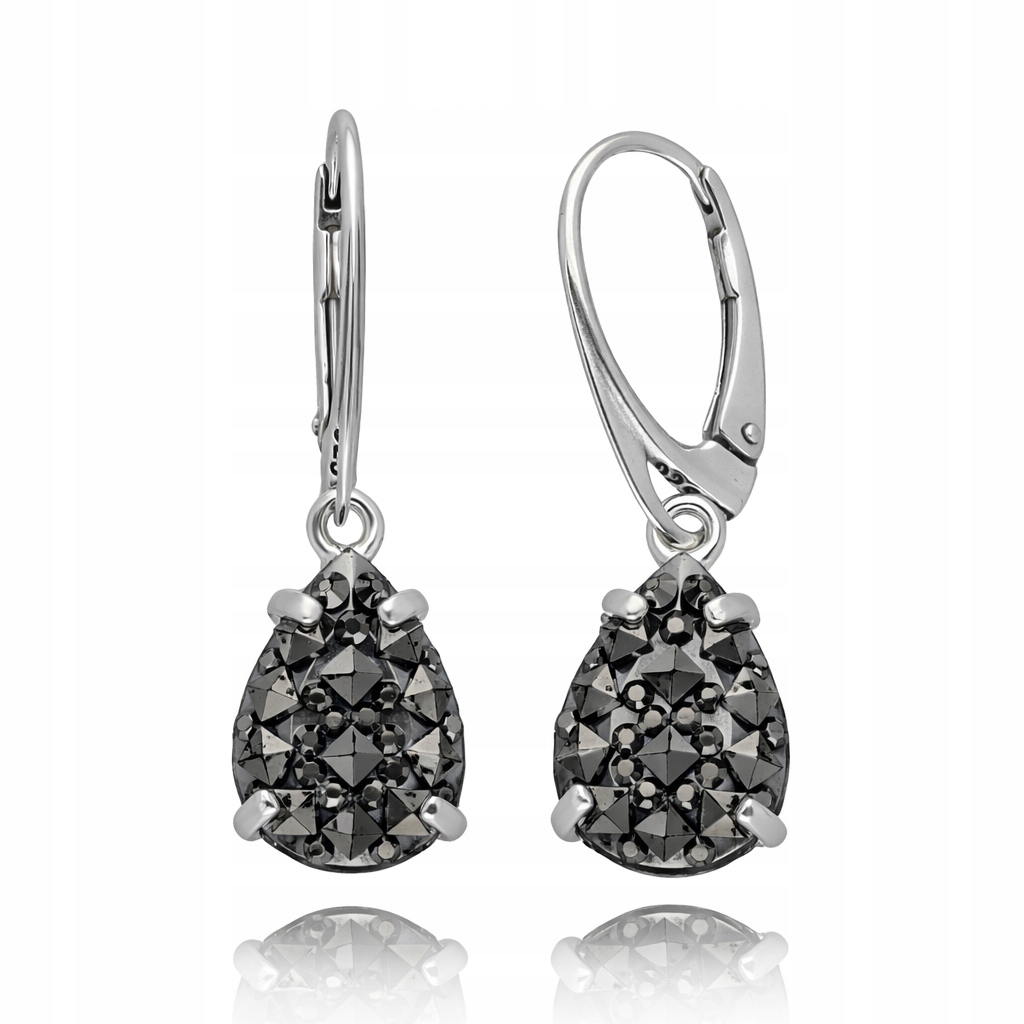 Stříbrné Náušnice Závěsné Anglické Slzy S Černými Krystaly Stříbro 925