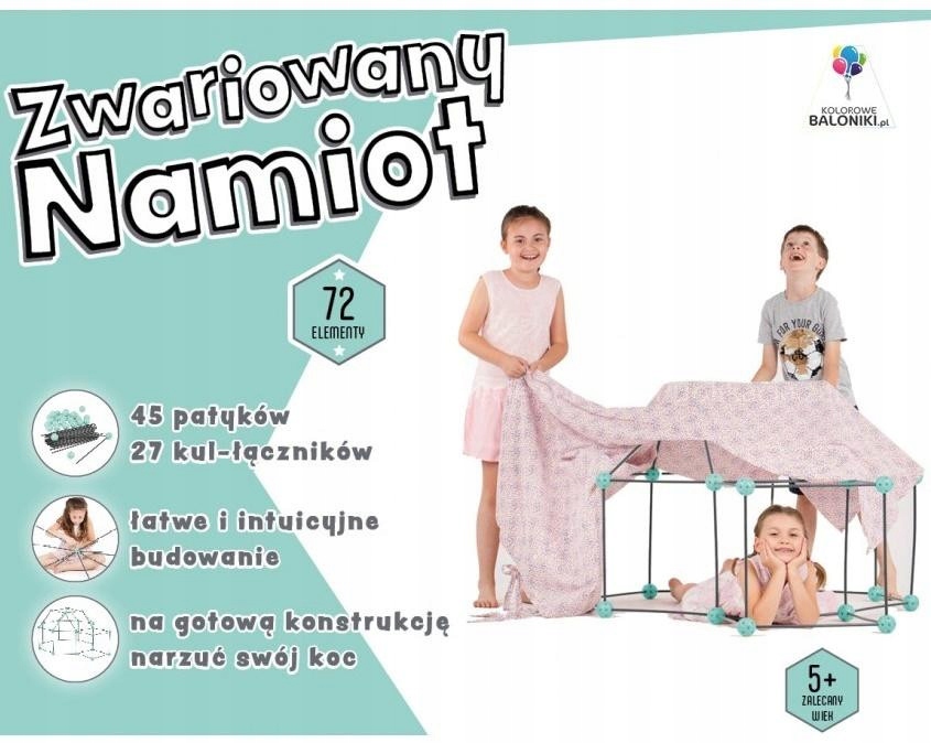 Konstrukcyjny Namiot Dziecięcy szaro-miętowy Zwariowany zestaw Majsteruj