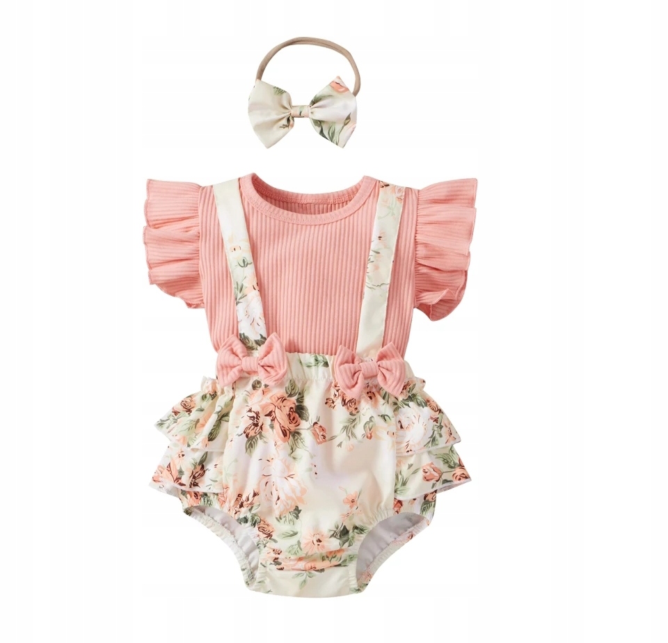 

Komplet letni bluzka bloomersy kwiaty opaska 68 74