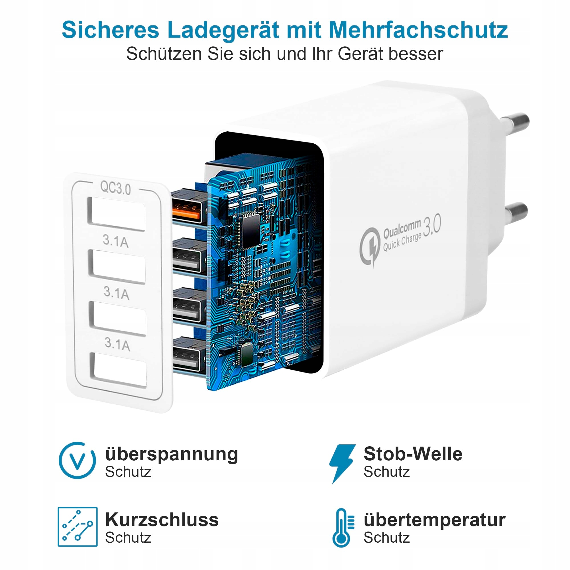 KAIMENGLONG 33W 4-Porty USB Ładowarka QC 30 Do Android iPhone iPad — miniatura 5