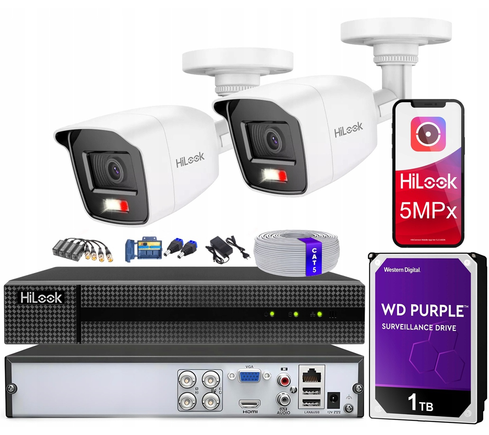 Monitorovací sada 5Mpx 2 venkovní kamery Ahd Tvi Mikrofon HybridLight