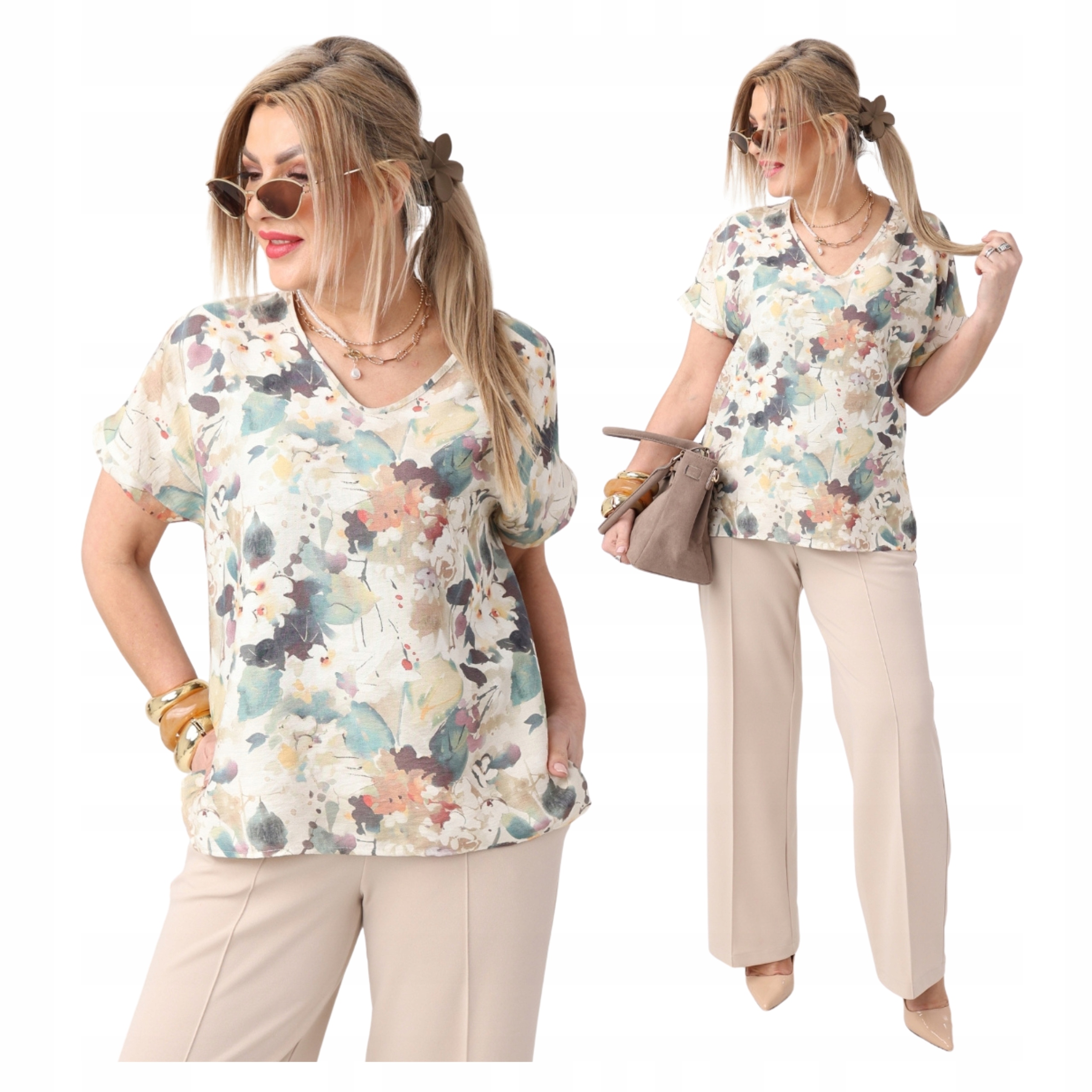 Bluzka z wiskozy damska wzorzysta Polski Producent duże rozmiary zwiewna