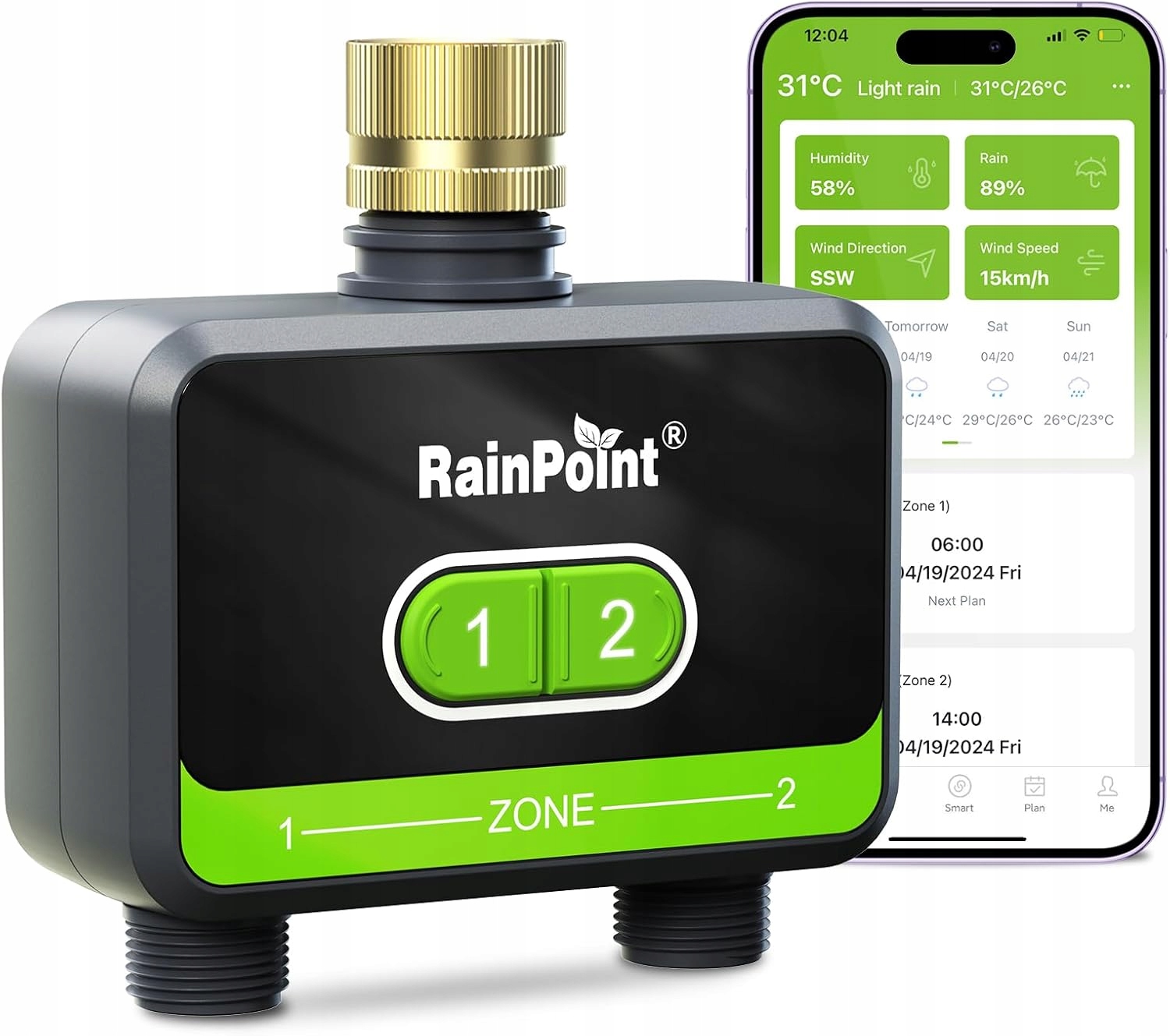 Rainpoint ovládač zavlažovania Wi-Fi 2 výstupy hub mosadz
