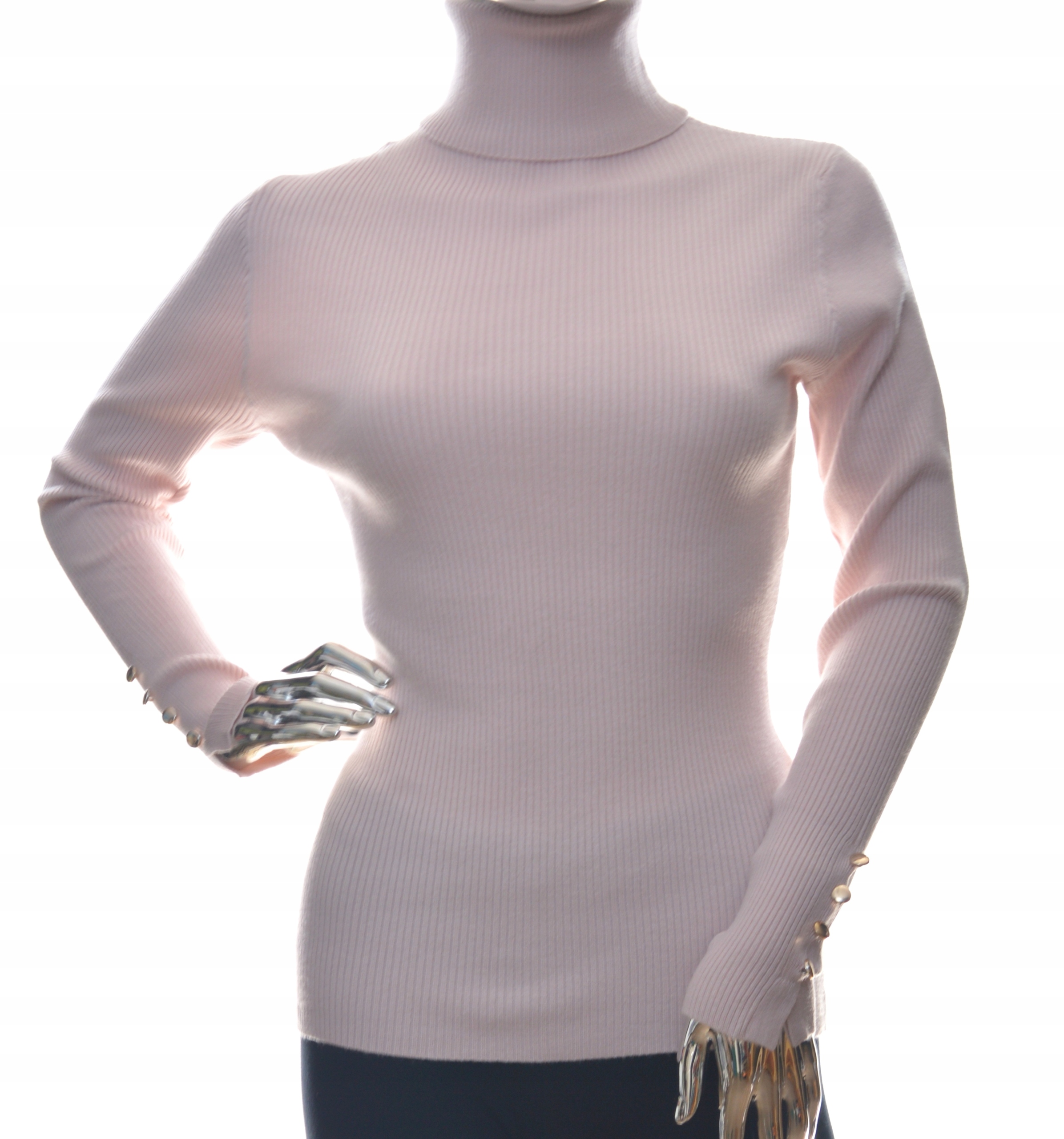

Damski sweter z golfem golf w prążek guziki Uni