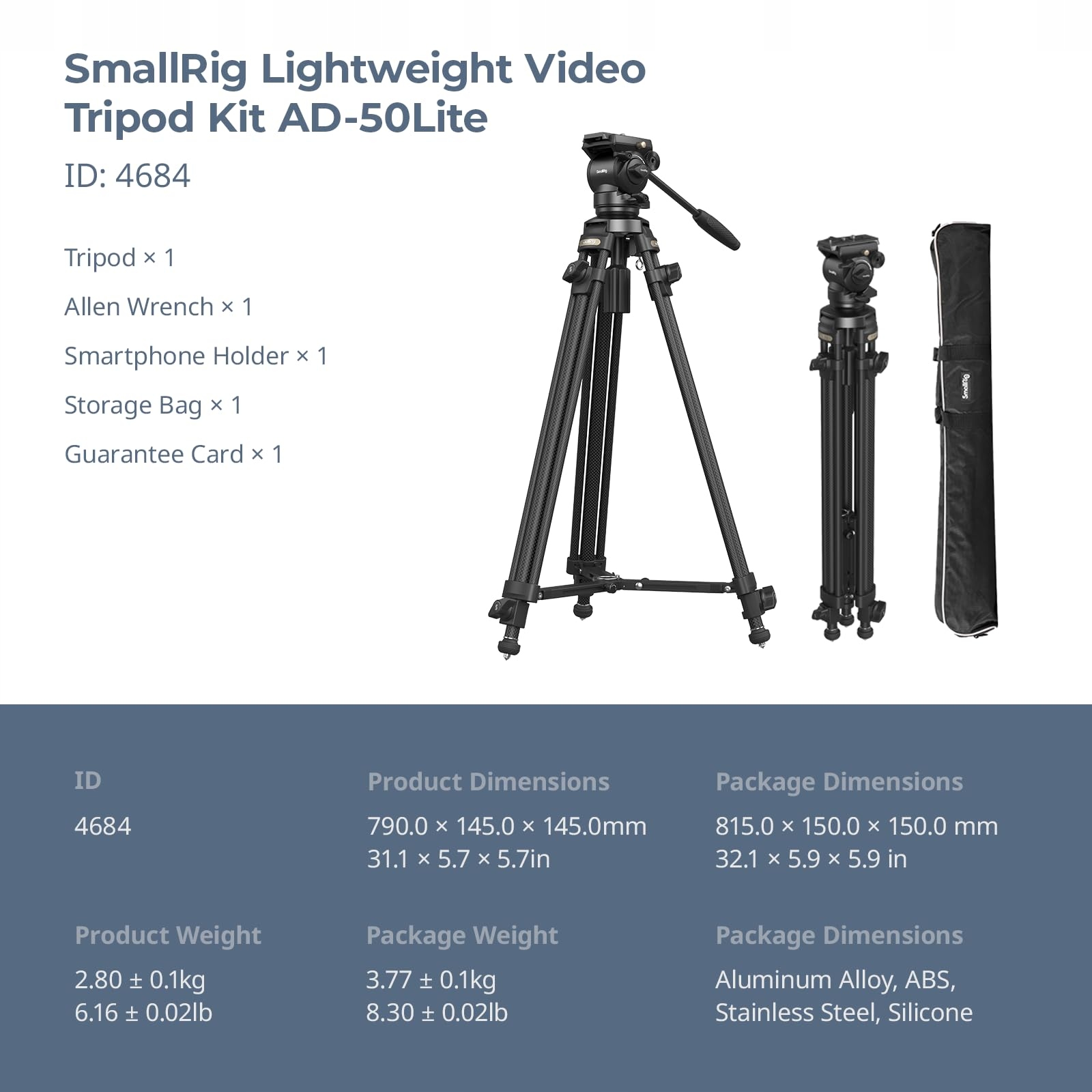 SMALLRIG Lekki Statyw Kamerowy 62" z Głowicą 360° i Płytką QR dla DSLR — miniatura 9