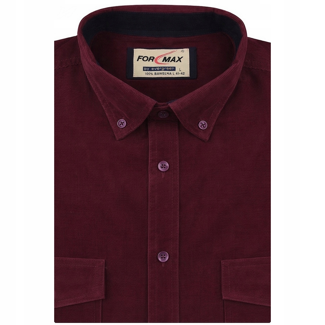 Koszula Męska Sztruksowa Codzienna Casual bordowa Regular J550