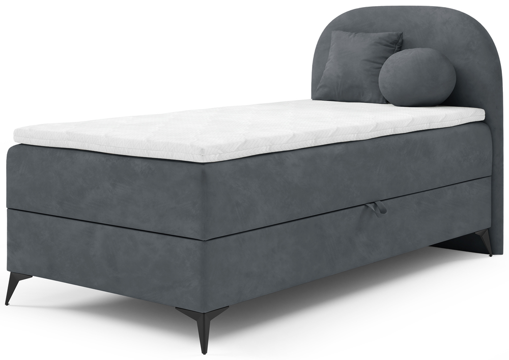 Postel pro mláděž 90x200 cm Lunelle s úložným prostorem, tmavě šedá, sametová, pravá