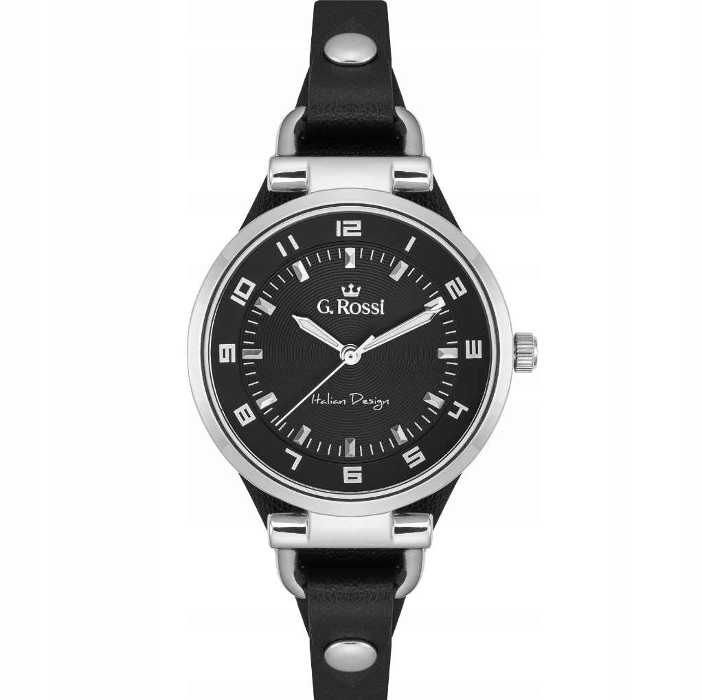 Černé Dámské hodinky na koženém řemínku, stříbrné pouzdro, černý ciferník