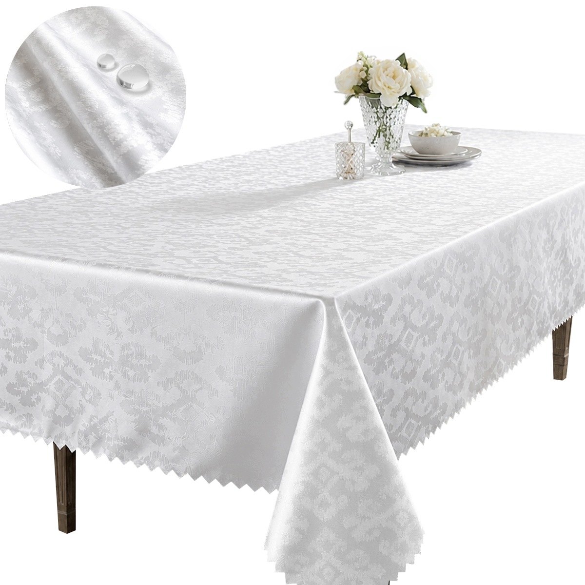 Obrus Odolný Voči Škvrnám Biely 160 x 950 cm Poľský Elegantný Ornament Salon vzor