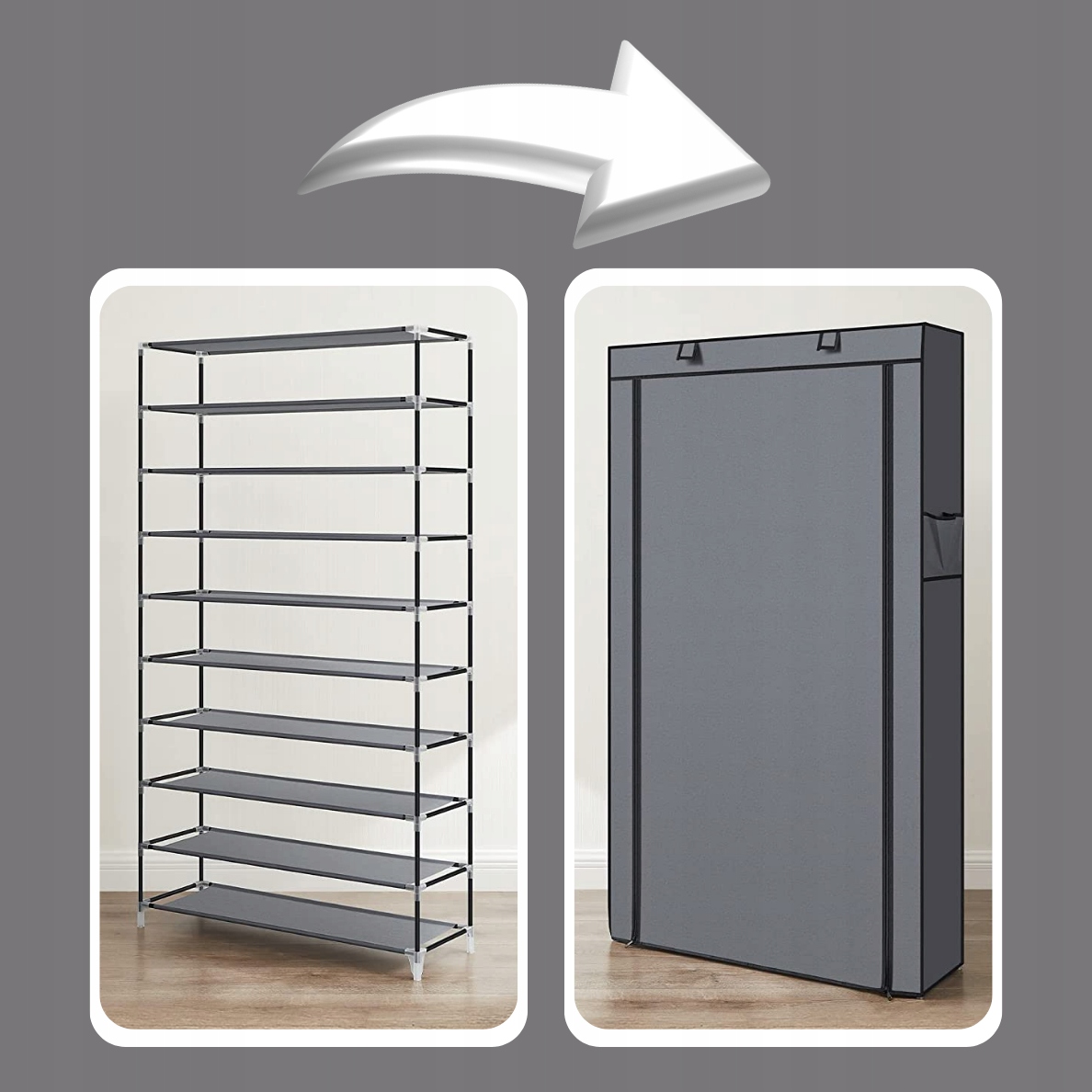 SZAFKA NA BUTY MATERIAŁOWA OBUWIE PÓŁKA REGAŁ XL ORGANIZER 9 PÓŁEK Wysokość mebla 168 cm