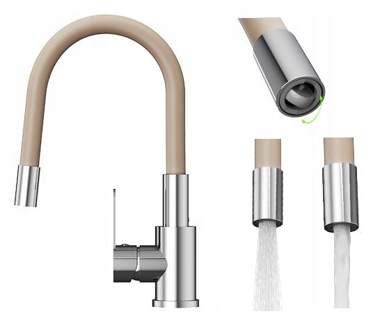 Kuchyňská baterie s flexibilním výtokem béžová Grado Plus, otočný perlátor