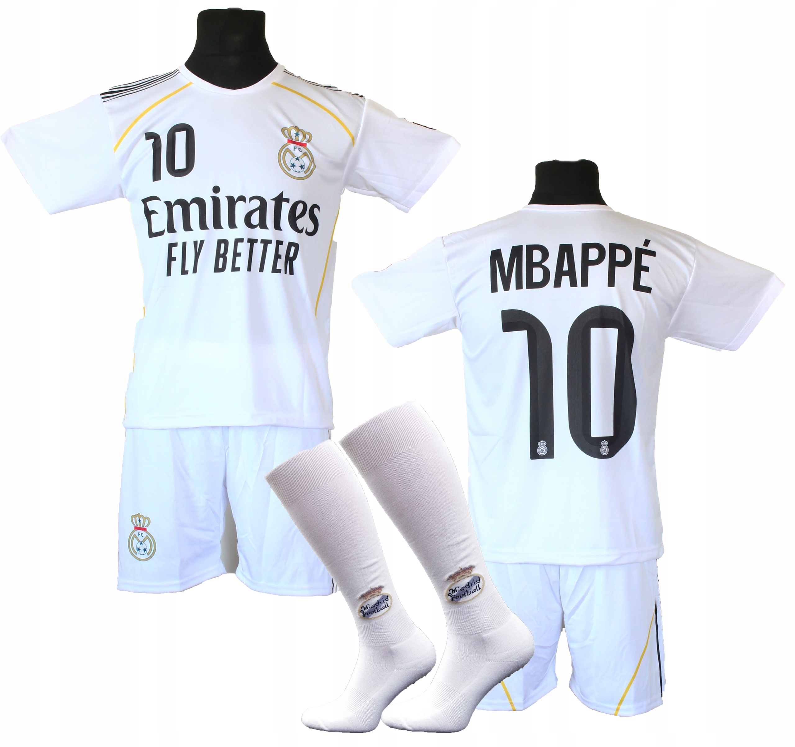 Mbappe biały komplet strój piłkarski getry Bg 158