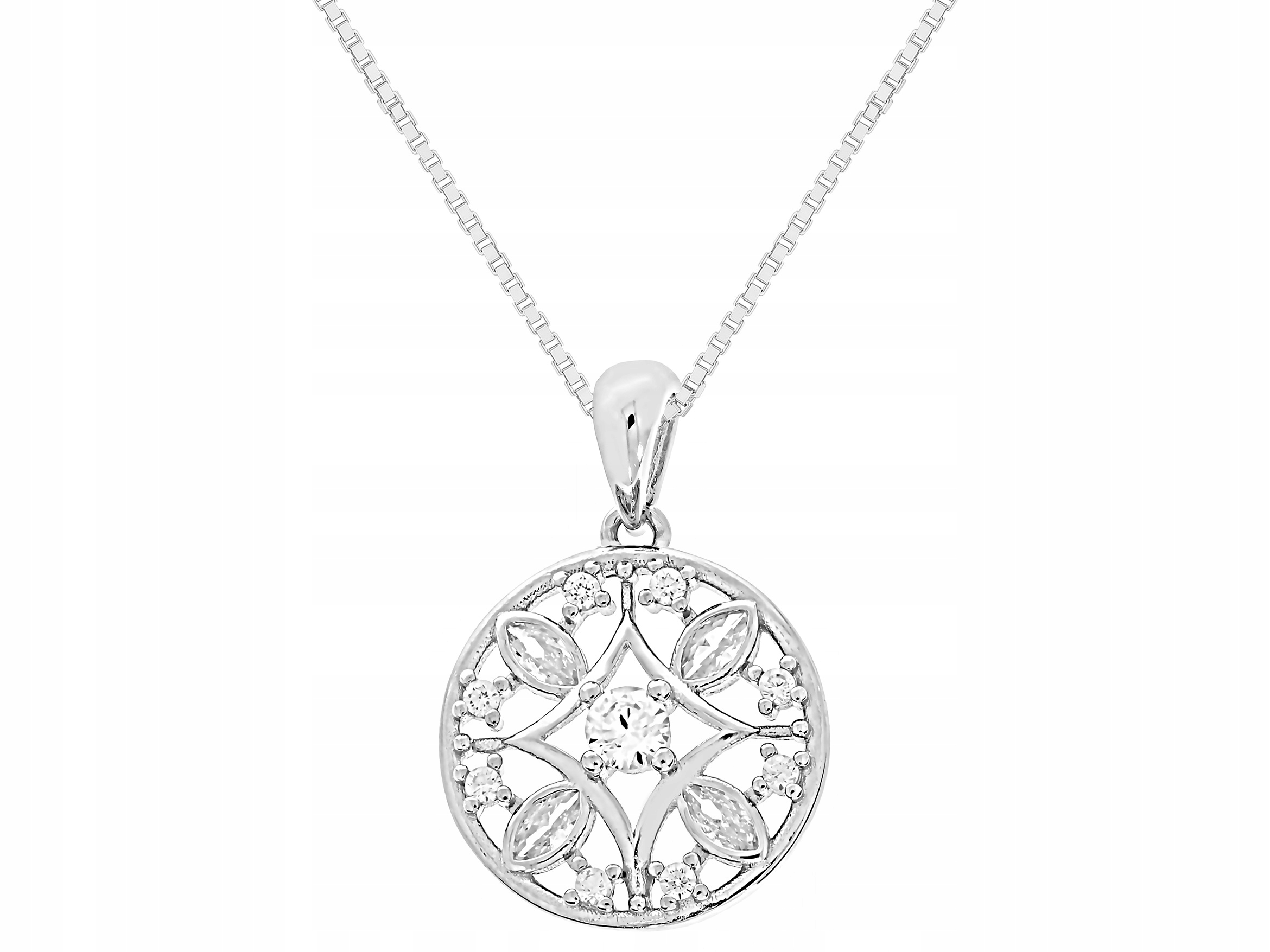 Dlouhý stříbrný ažurový dámský náhrdelník Rozeta s zirkony Kolečko Stříbro 90