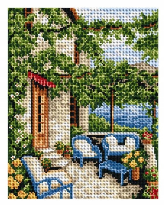 Vyšívací sada kanva mulina jehly 24x30 cm na terase 6010