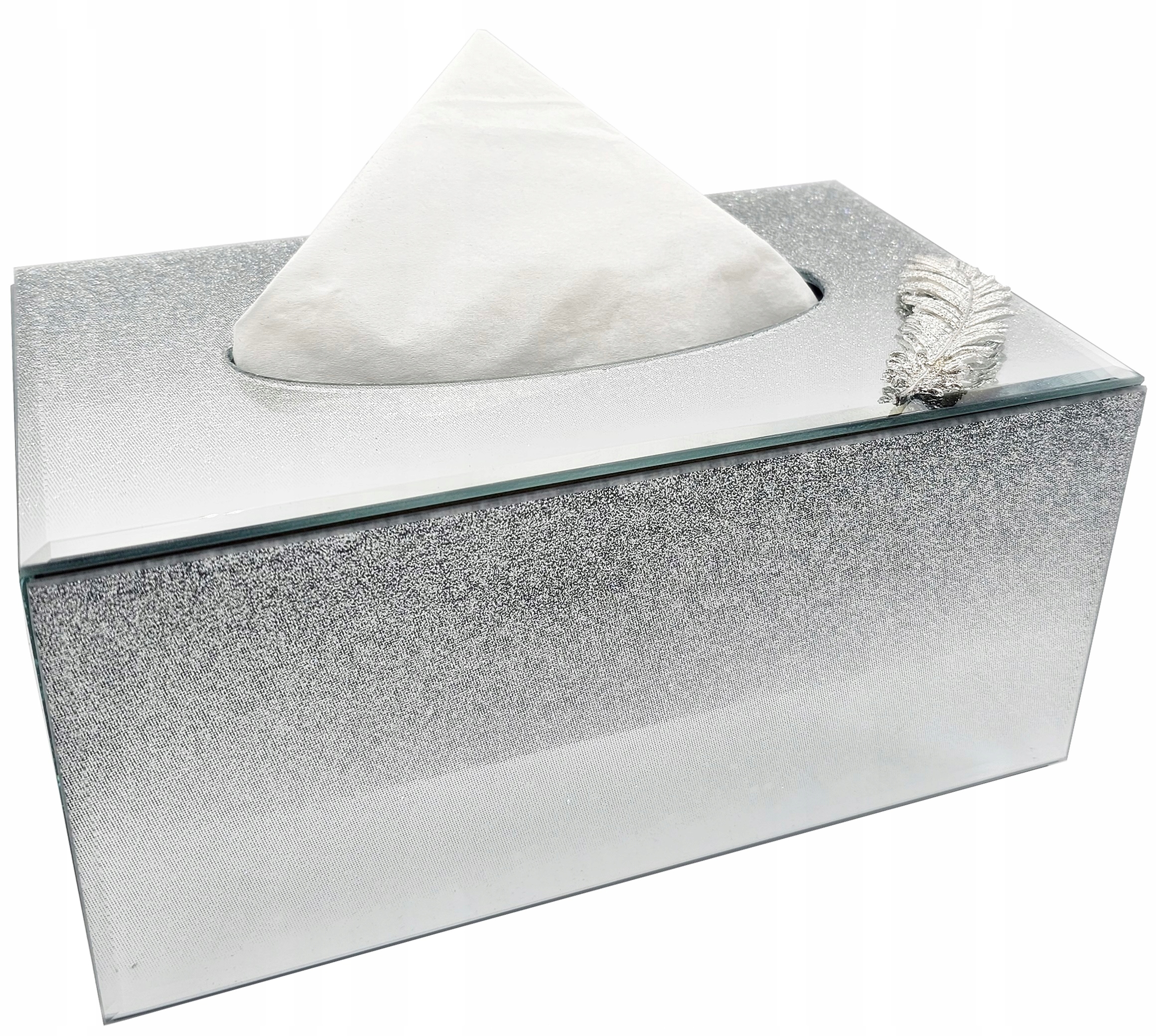 Chustecznik lustrzany pojemnik Glamour piórko 22x13x1cm srebrny YR026