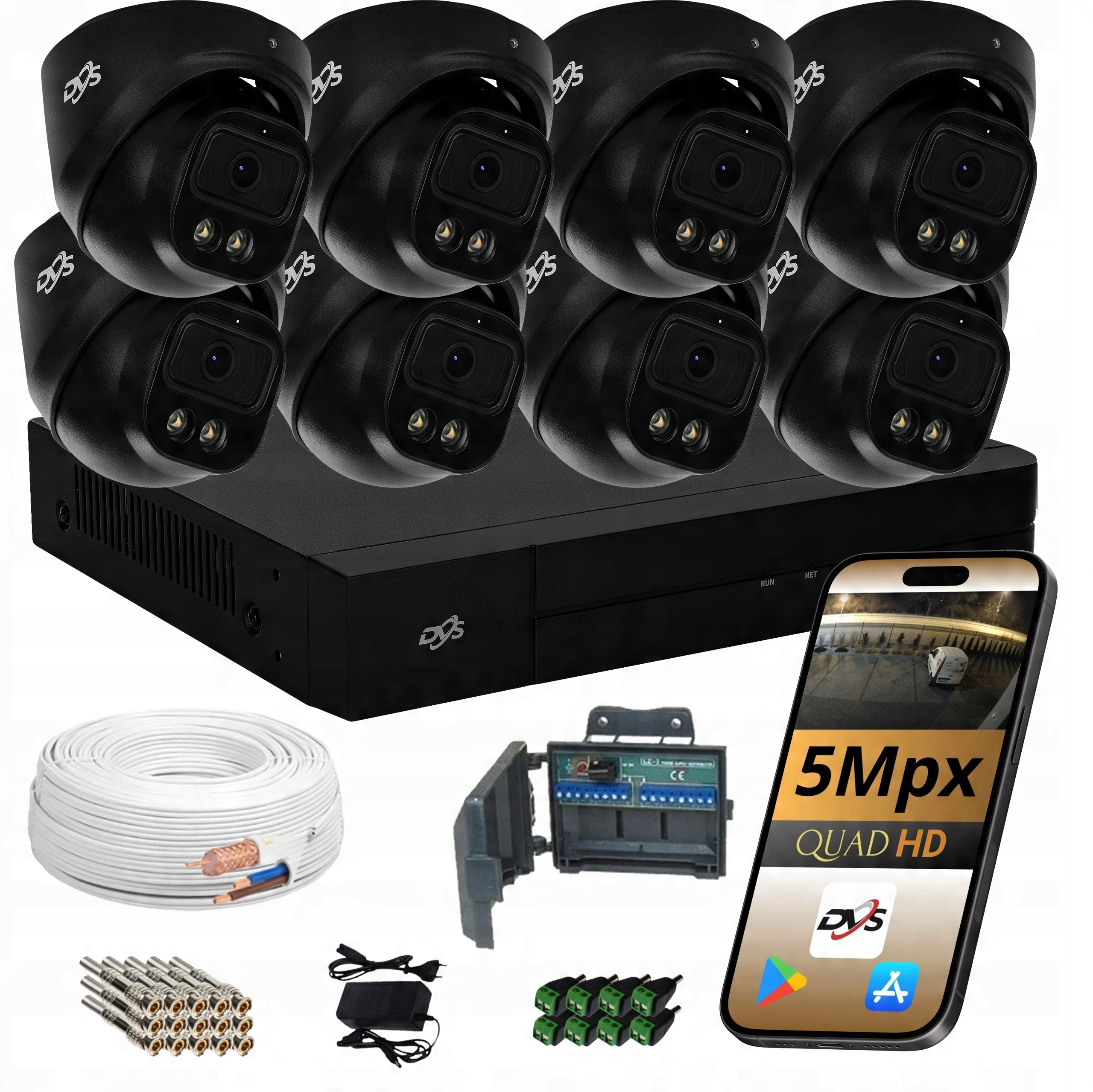 Sada 8 Kamer Černé Analogové Monitorování Venkovní Kamera Kopule 5Mpx