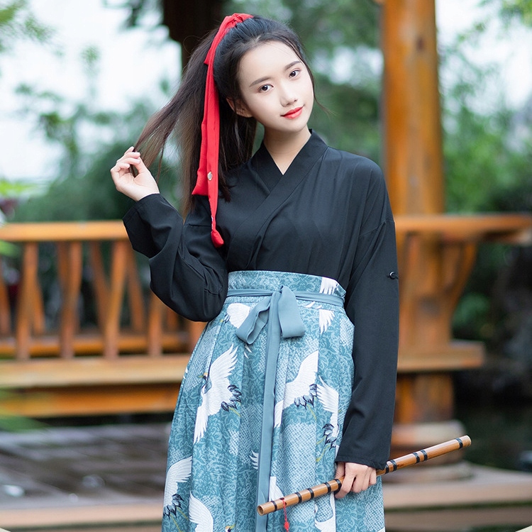 JAPOŃSKA SPÓDNICA ŻURAW TSURU KIMONO YUKATA PASEK COSPLAY YUKATA NIEBIESKA Rozmiar M/L