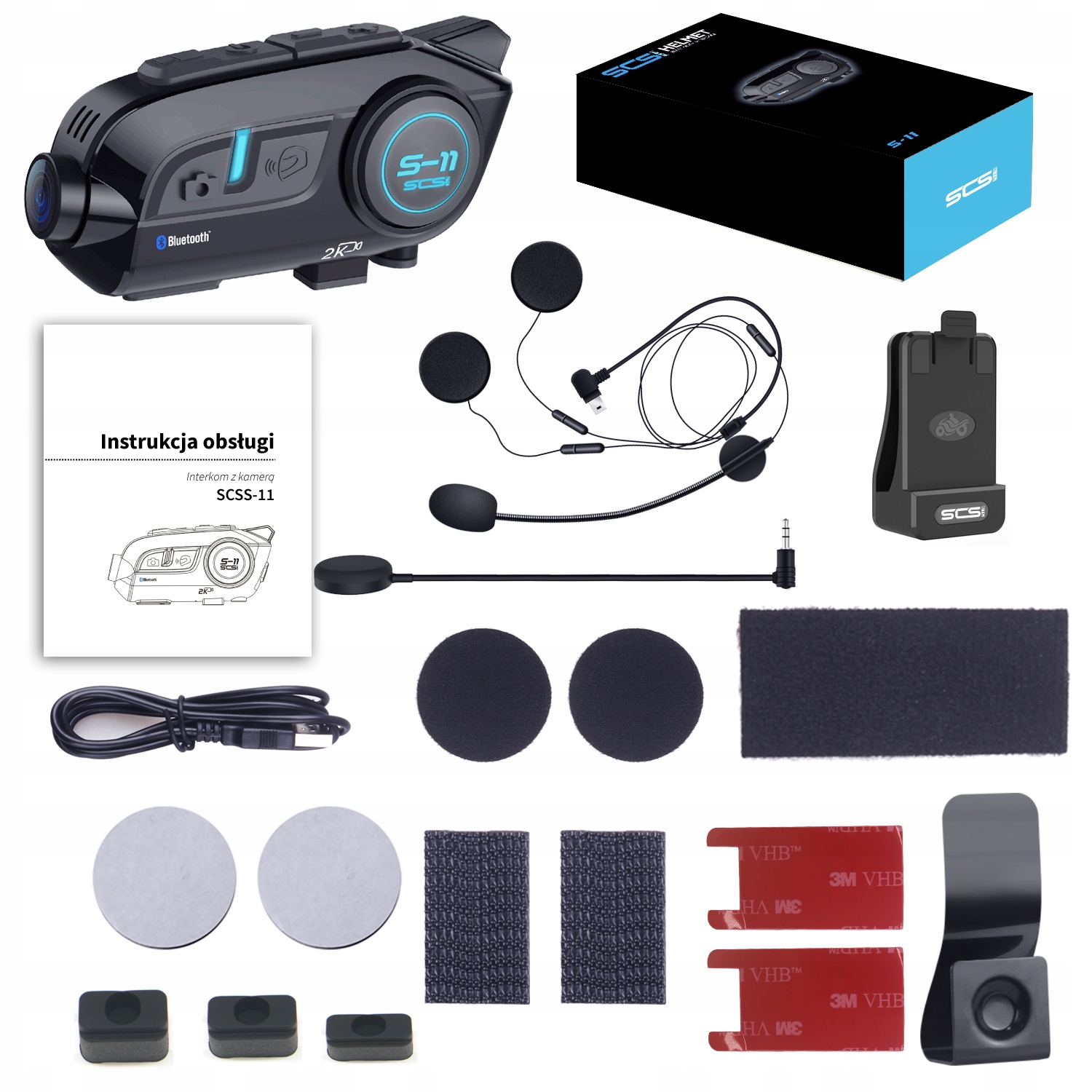 INTERKOM MOTOCYKLOWY KAMERA 2K IMX335 SONY WIFI BT Base Unit Mount fastened