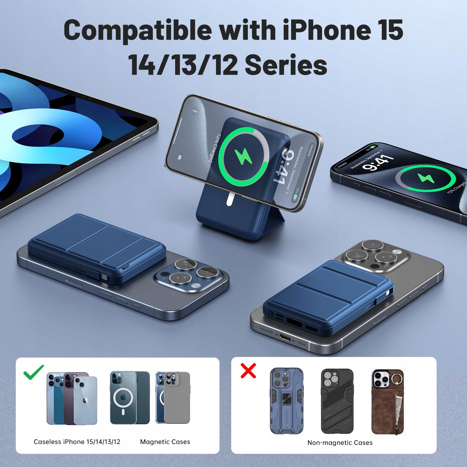 AZMUTH Powerbank Magnetyczna Bezprzewodowa 10000mAh iPhone 22.5W LED — miniatura 3