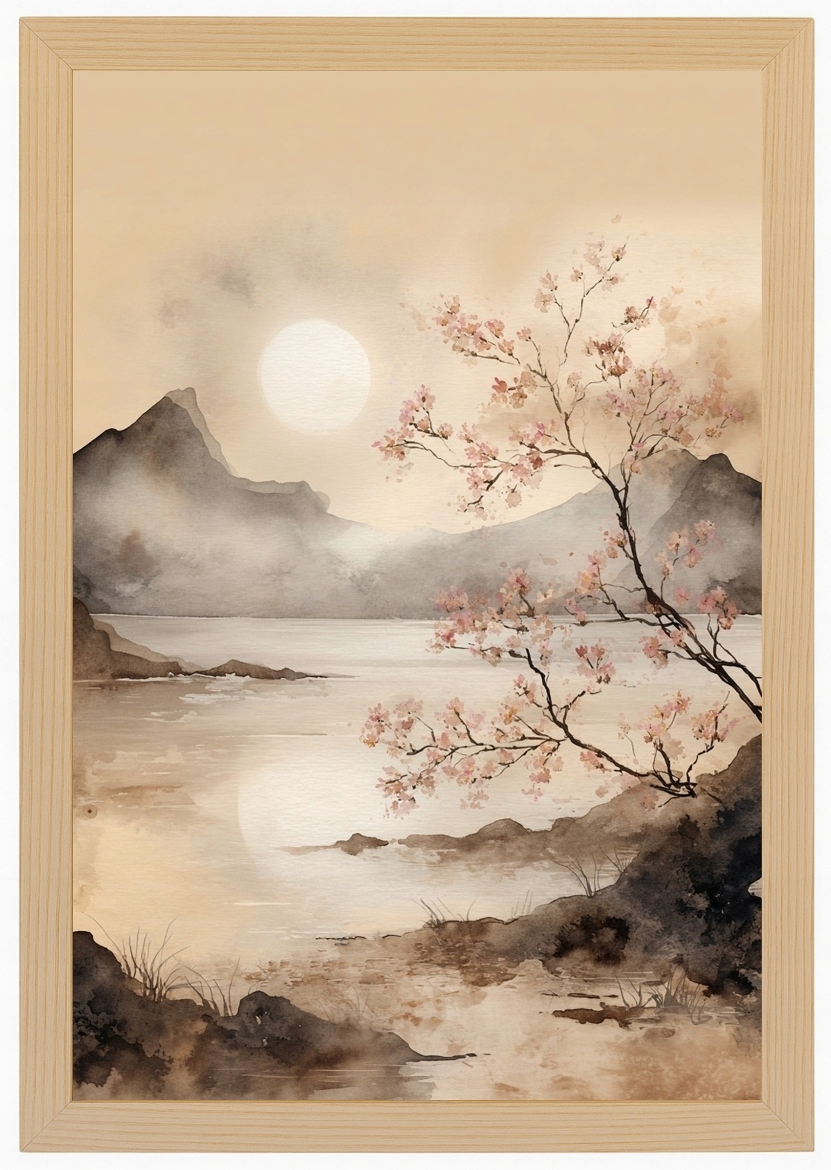 Plakát Rámeček Dřevo Krajina Asie Čína Japonsko Jezero Višeň 40x60