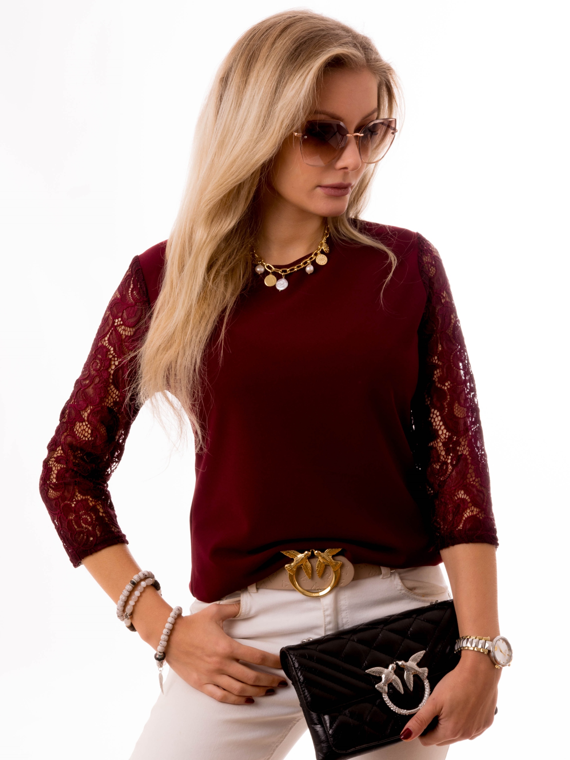 Modna Elegancka BLUZKA DAMSKA Koronka Dużo Kolorów POLSKI PRODUKT Kolor czerwony