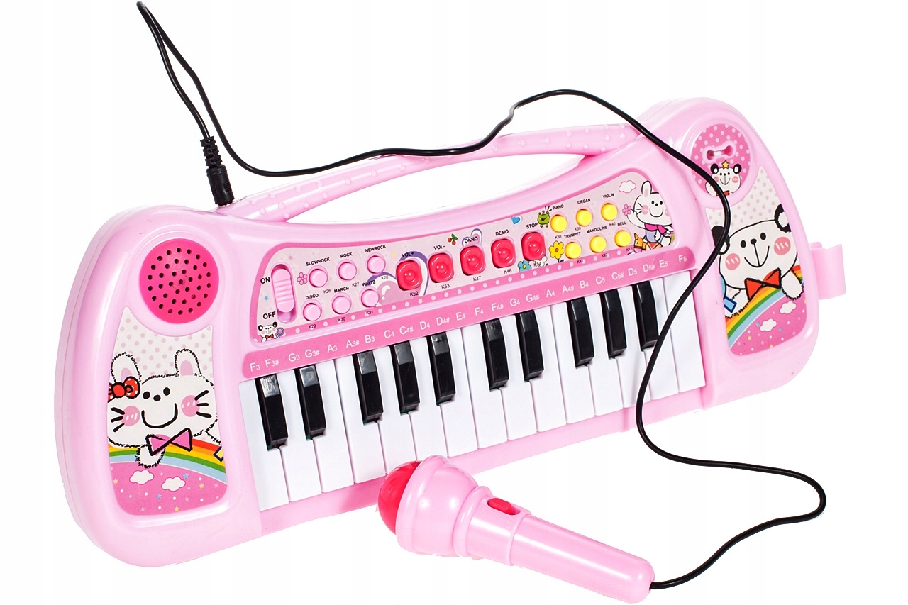 PIANINO PIANINKO ORGANY RÓŻÓWE 24 KLAWISZE DLA DZIECI MIKROFON REGULACJA Materiał plastik