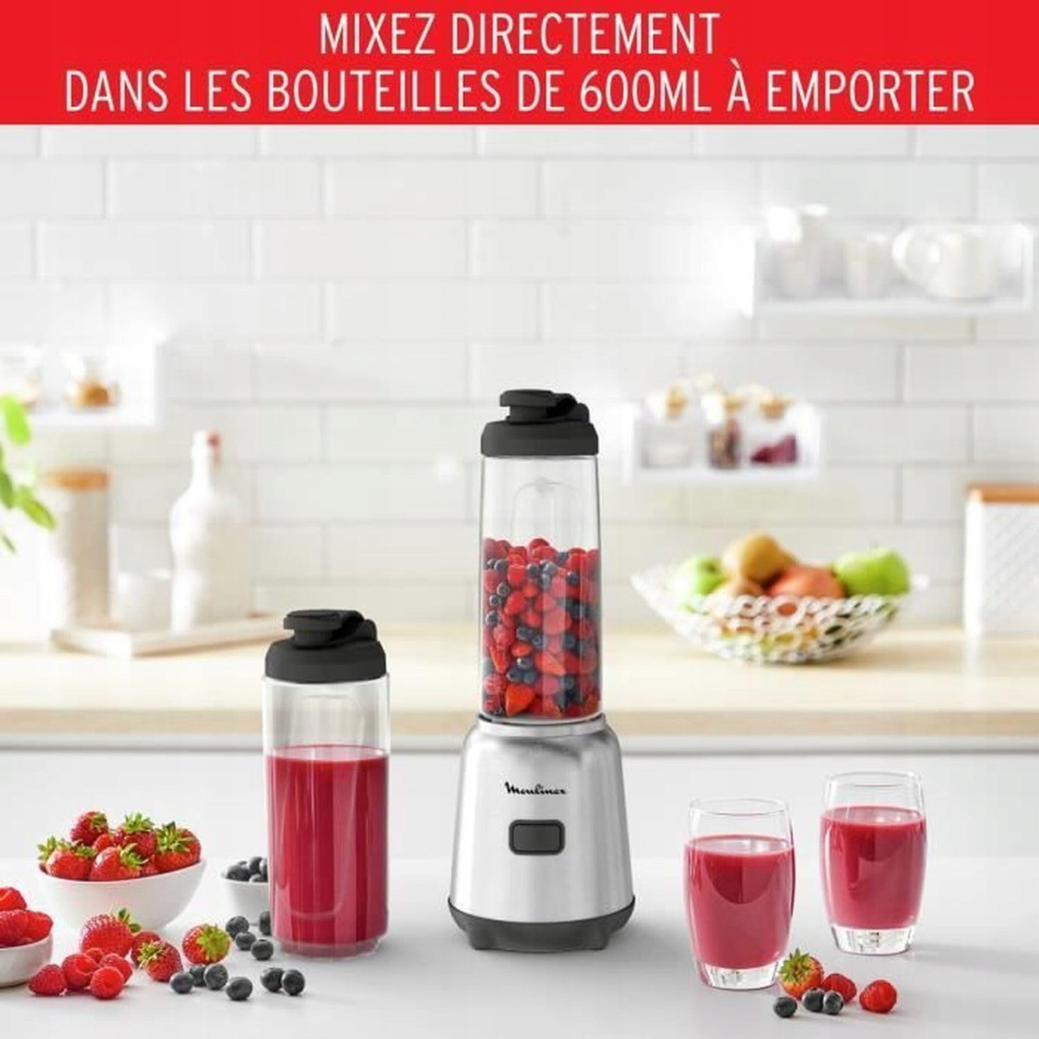 MOULINEX Blender Stojący 300W 0,8L 2 Butelki Tritan Ergonomiczny Kompaktowy — miniatura 3