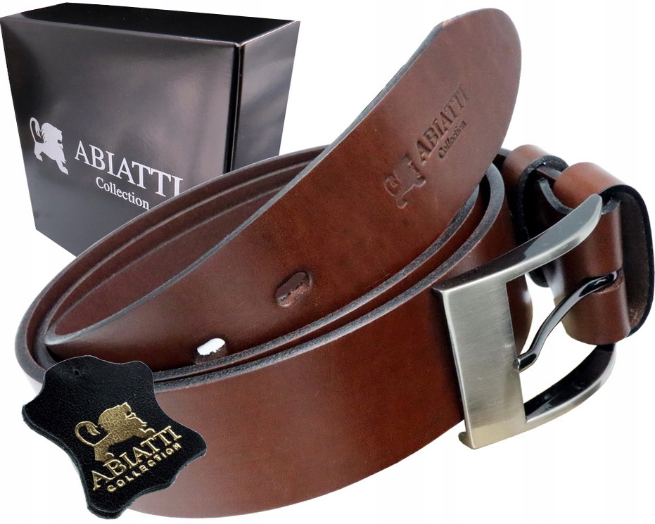 BRĄZOWY SKÓRZANY PASEK MĘSKI DO SPODNI SZEROKI PAS DO JEANSÓW GRUBA SKÓRA