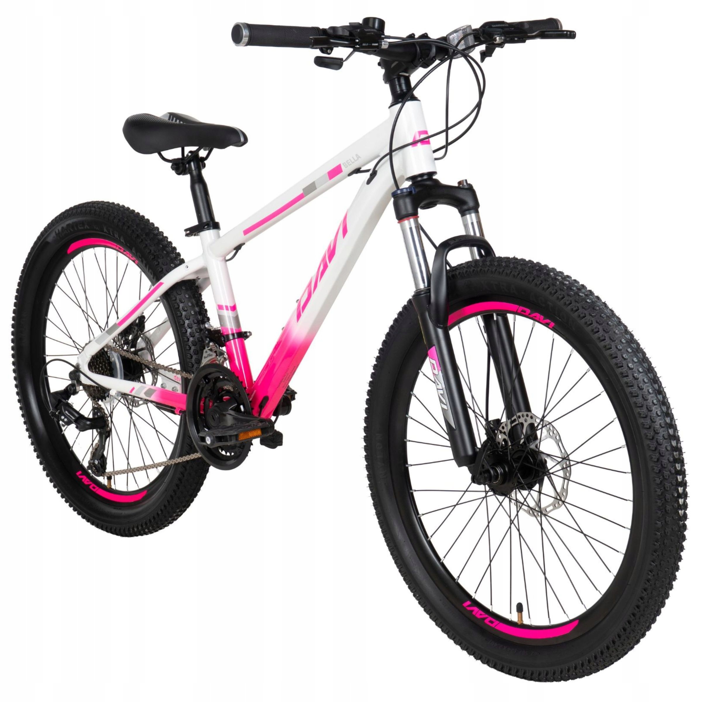 Rower Dziecięcy 24" Shimano Górski Mtb Davi Bella Lekki Rama 11" Cali Róż