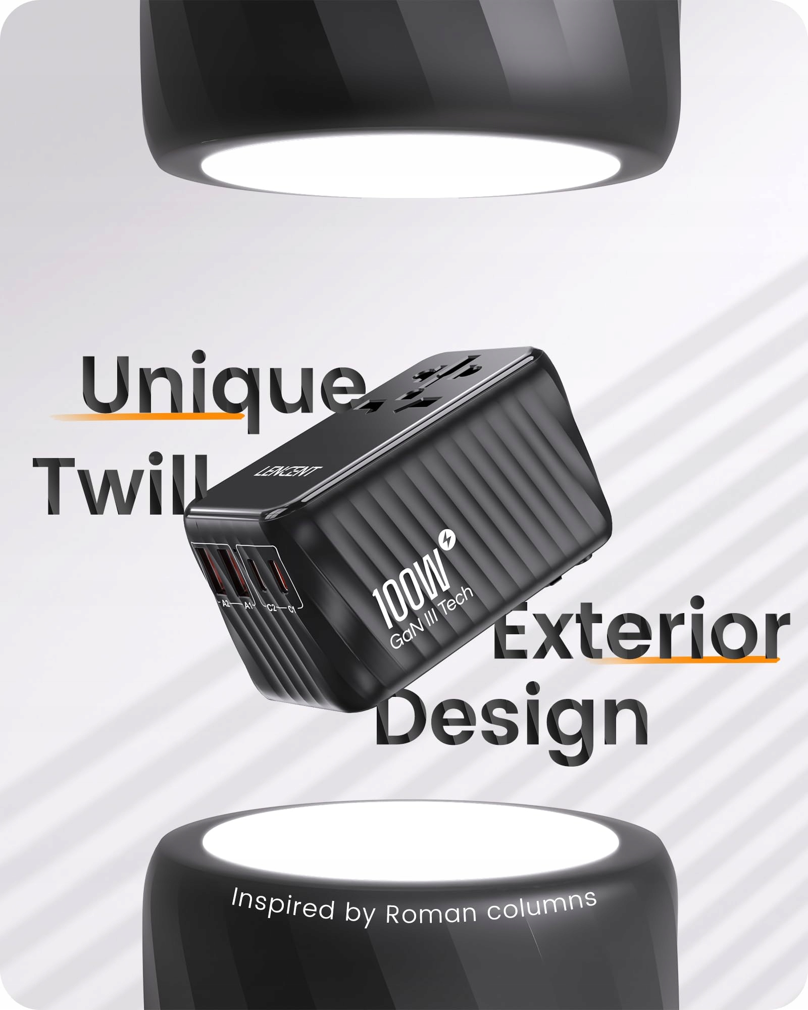 LENCENT Adapter Podróżny 100W GaN3 2x USB C 2x USB A EU USA UK AU — miniatura 4